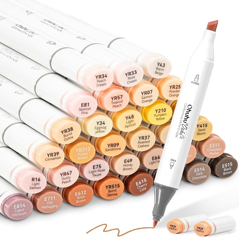 36 Skin-Tone Alcohol Markers for Artists
