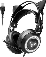 Black Gaming Headset with 7.1 Surround Sound and Cat Ear Lights