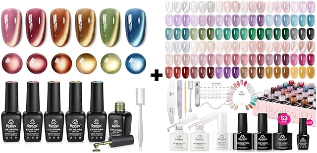 Golden Mirage Cat Eye Gel Polish Nail Set with 6 Colors