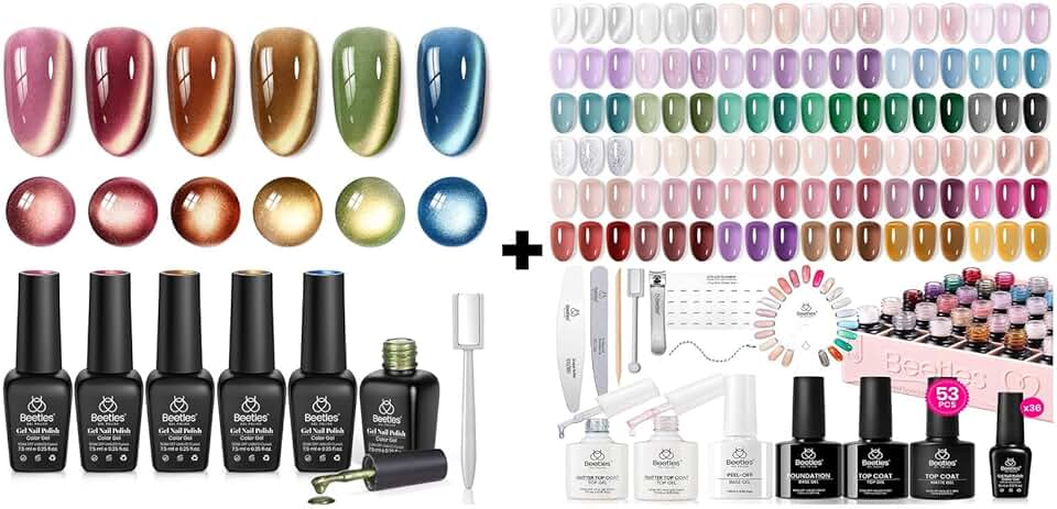 Golden Mirage Cat Eye Gel Polish Nail Set with 6 Colors