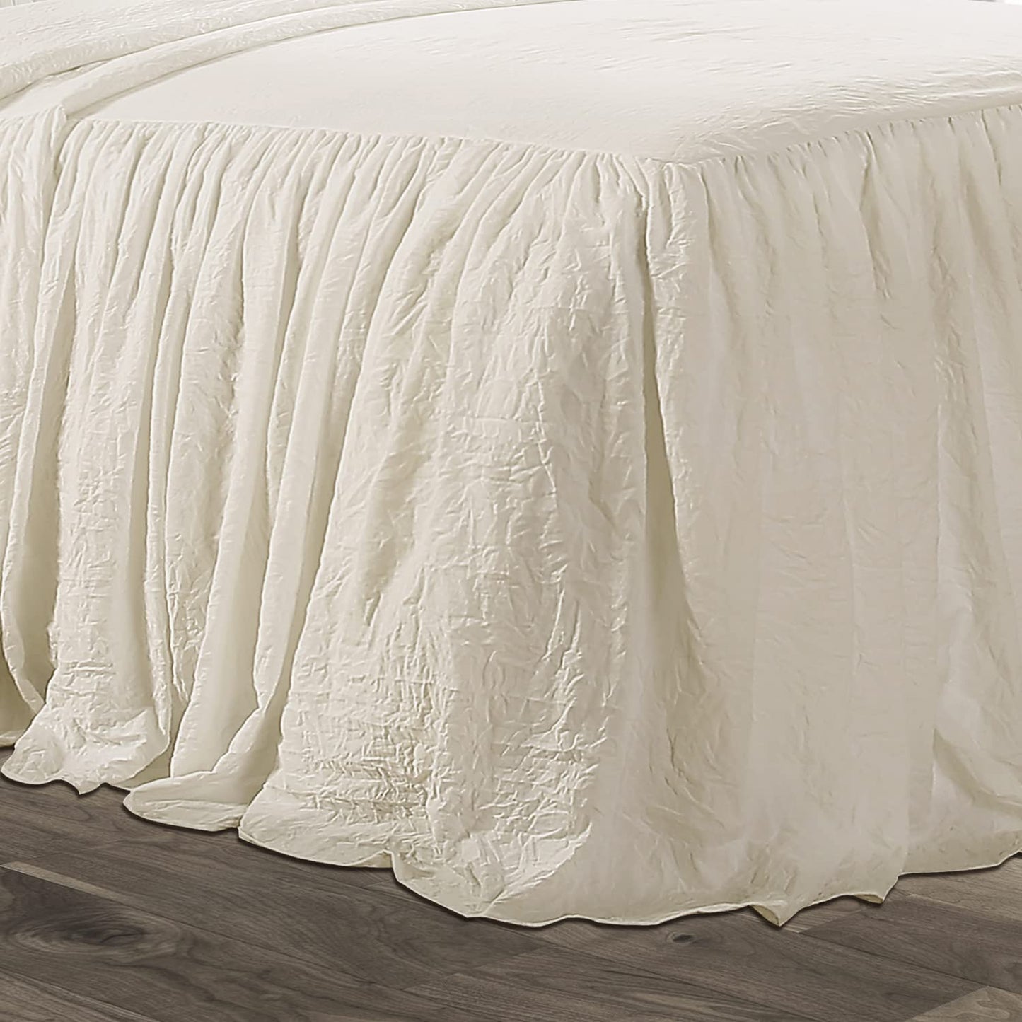 Ruffle Skirt Bedspread 3 Piece Set, California King, Ivory