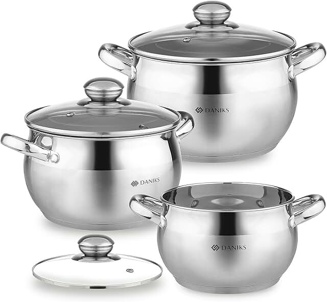 6-Piece Stainless Steel Induction Cookware Set with Lids