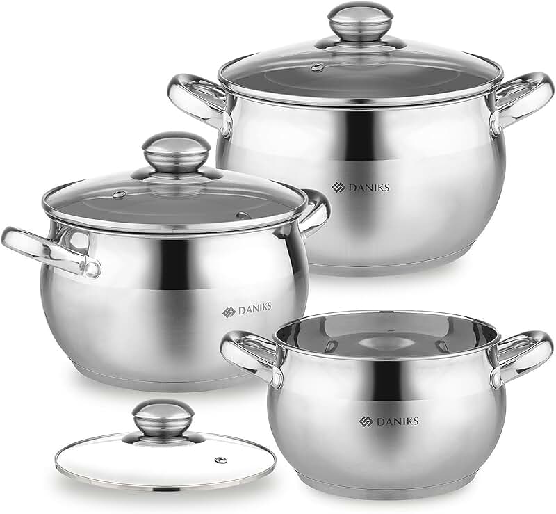 6-Piece Stainless Steel Induction Cookware Set with Lids