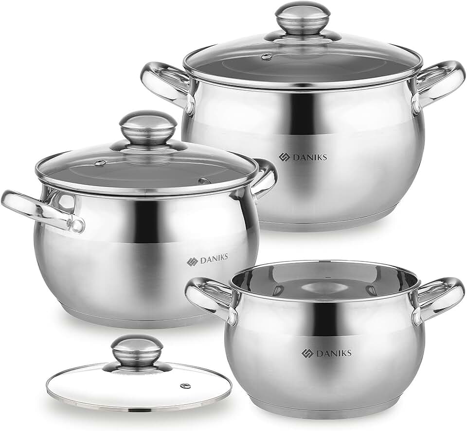 6-Piece Stainless Steel Induction Cookware Set with Lids