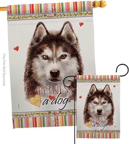 Brown Siberian Husky Garden House Flag Set