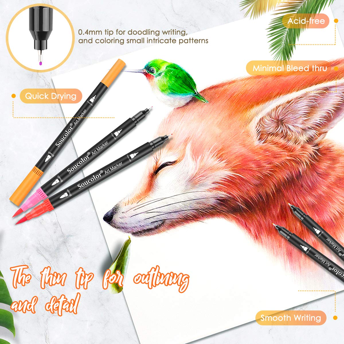 34 Color Dual Tip Art Brush Markers Set