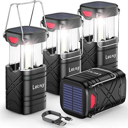 4 Pack Rechargeable LED Camping Lanterns with USB and Solar