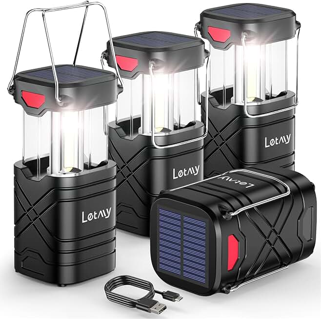 4 Pack Rechargeable LED Camping Lanterns with USB and Solar