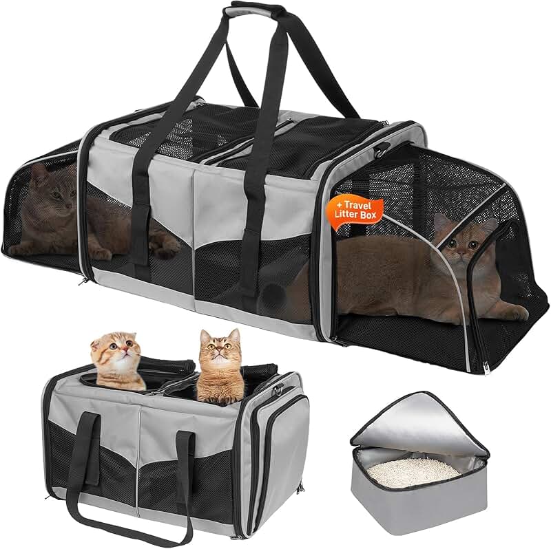 Large Double Cat Carrier with Litter Box for Travel