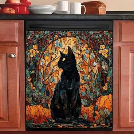 Black Cat Dishwasher Magnet Cover for Kitchen Appliances