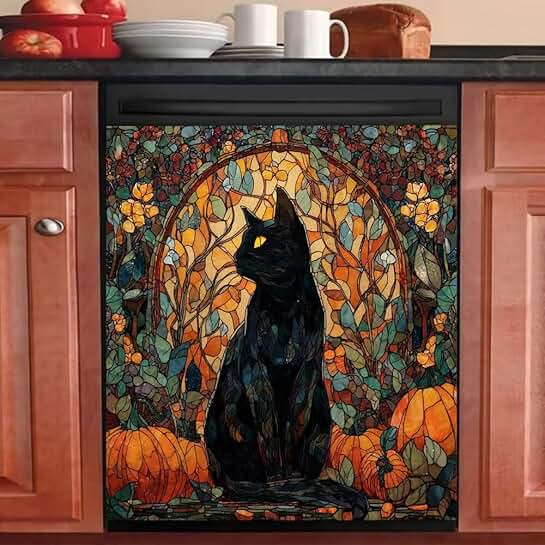 Black Cat Dishwasher Magnet Cover for Kitchen Appliances