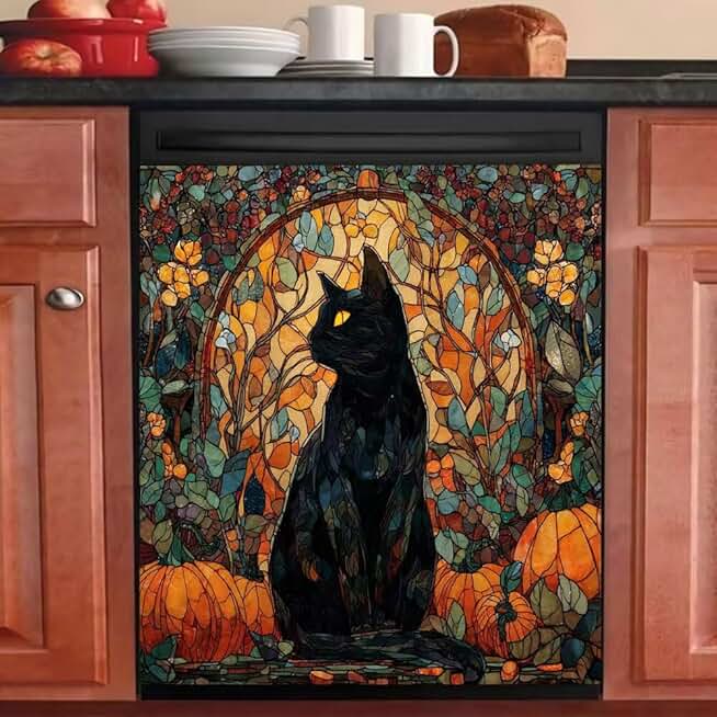 Black Cat Dishwasher Magnet Cover for Kitchen Appliances