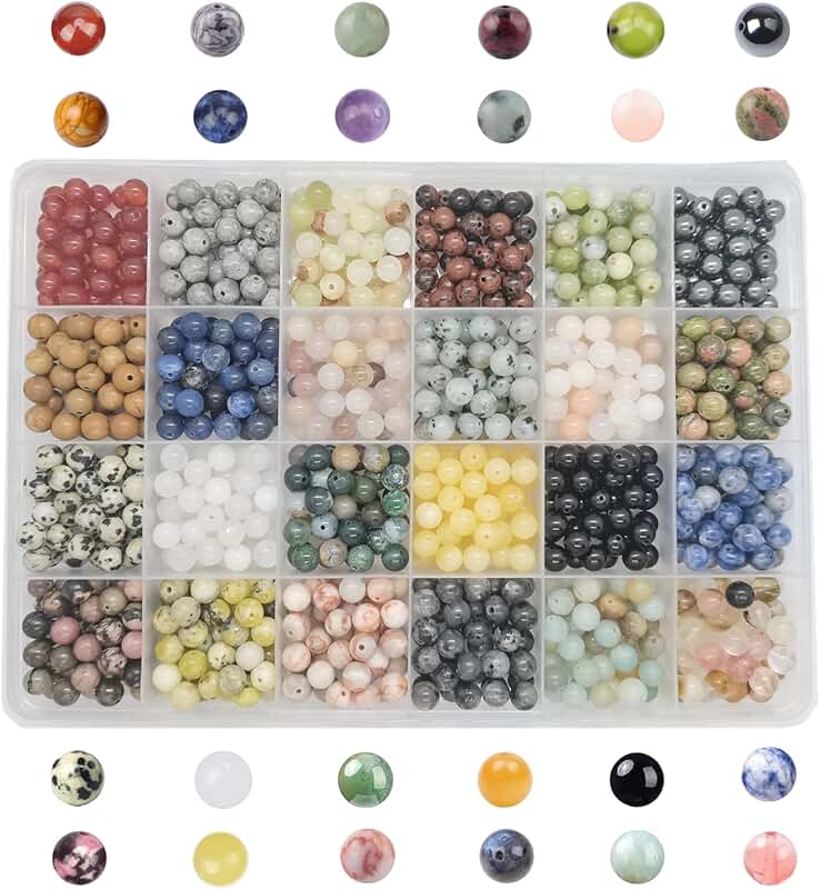 960pcs Natural Round Stone Beads for Jewelry Making