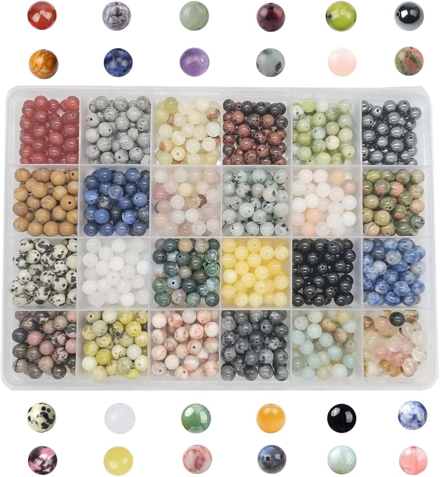 960pcs Natural Round Stone Beads for Jewelry Making