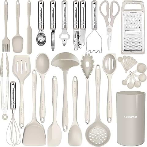 Heat-Resistant Silicone Kitchen Utensils Set with Tongs and Tools