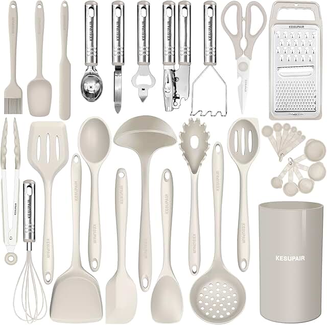 Heat-Resistant Silicone Kitchen Utensils Set with Tongs and Tools