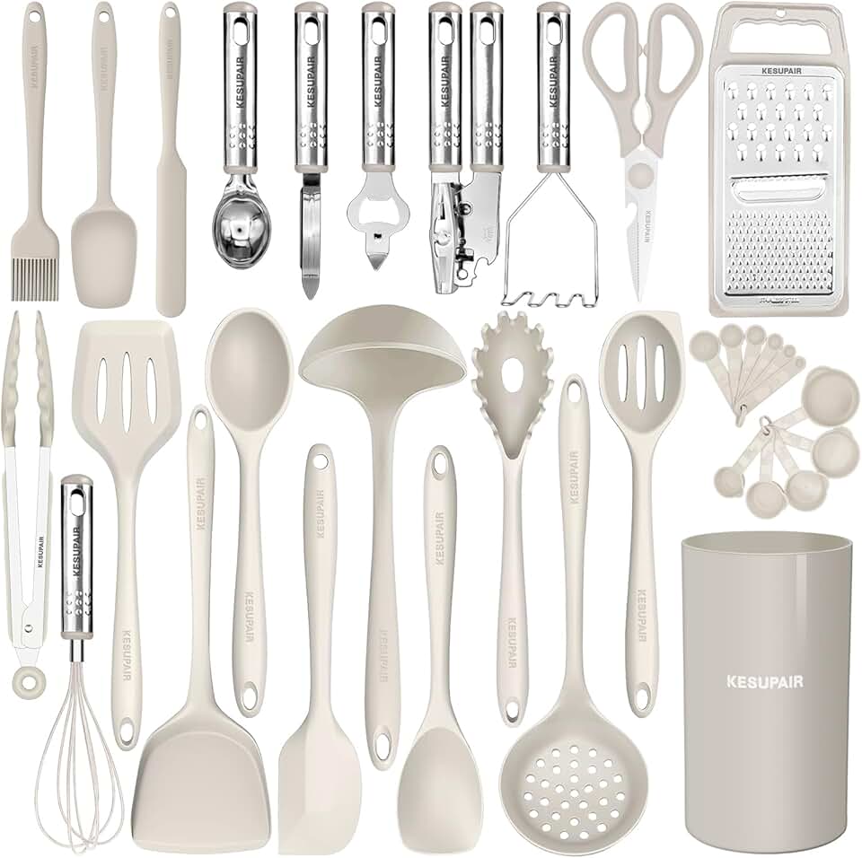 Heat-Resistant Silicone Kitchen Utensils Set with Tongs and Tools