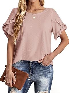 Women's Summer Ruffle Short Sleeve Eyelet Embroidery Top