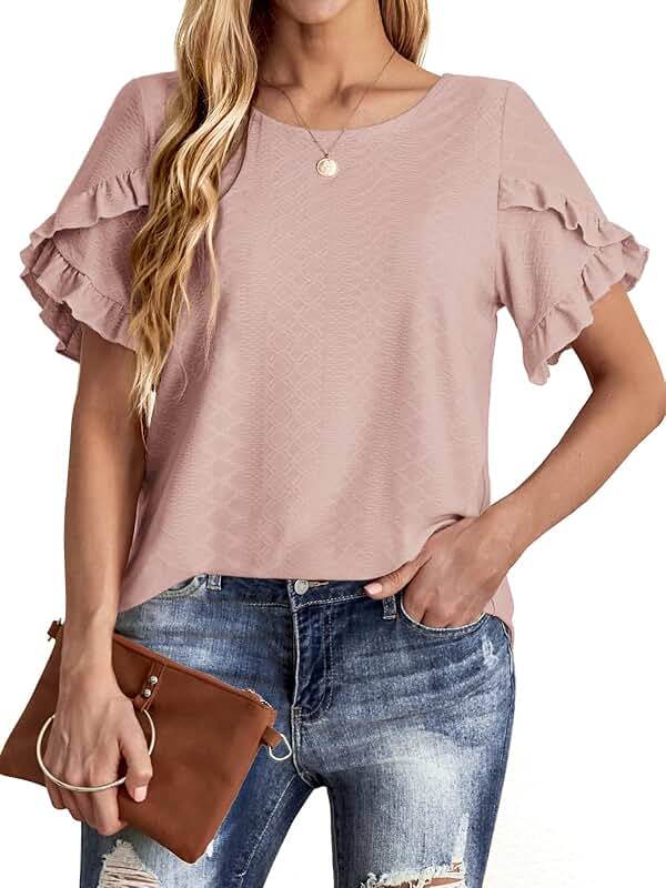 Women's Summer Ruffle Short Sleeve Eyelet Embroidery Top