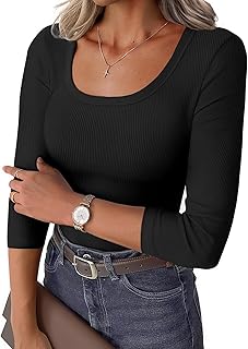Women's 3/4 Sleeve Scoop Neck Ribbed Knit Top
