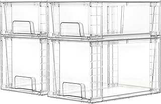 4 Pack Clear Stackable Storage Drawers for Kitchen and Bathroom