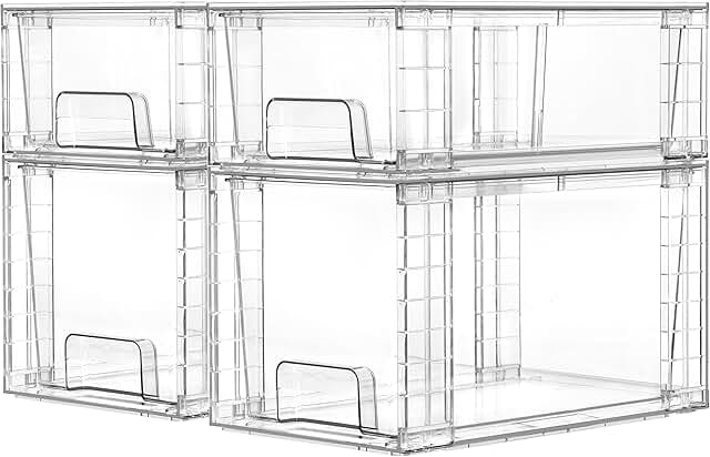 4 Pack Clear Stackable Storage Drawers for Kitchen and Bathroom