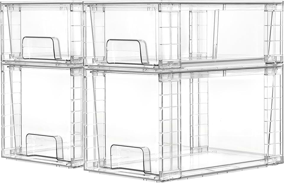 4 Pack Clear Stackable Storage Drawers for Kitchen and Bathroom
