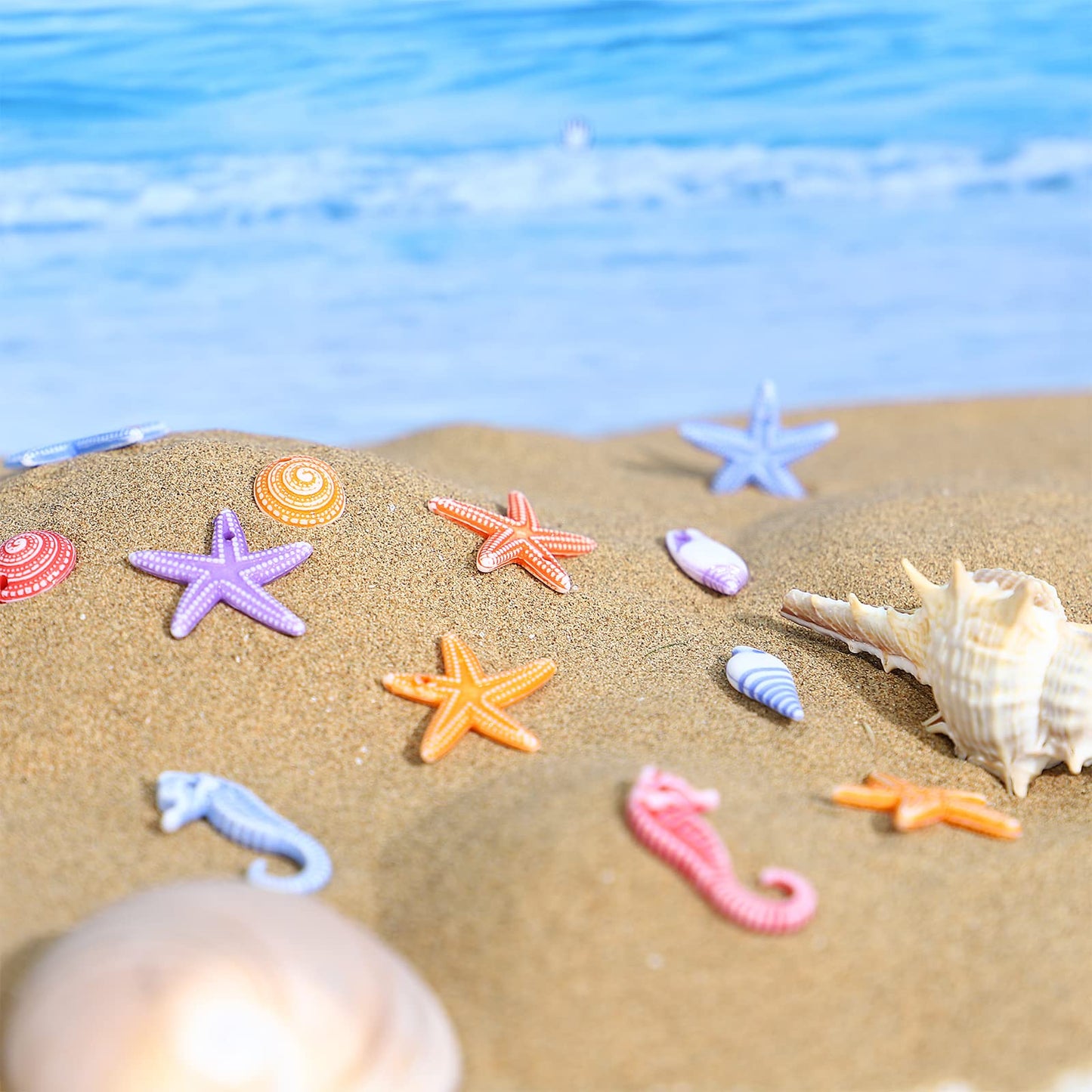 48pcs Ocean-Themed Resin Seashells and Starfish Set