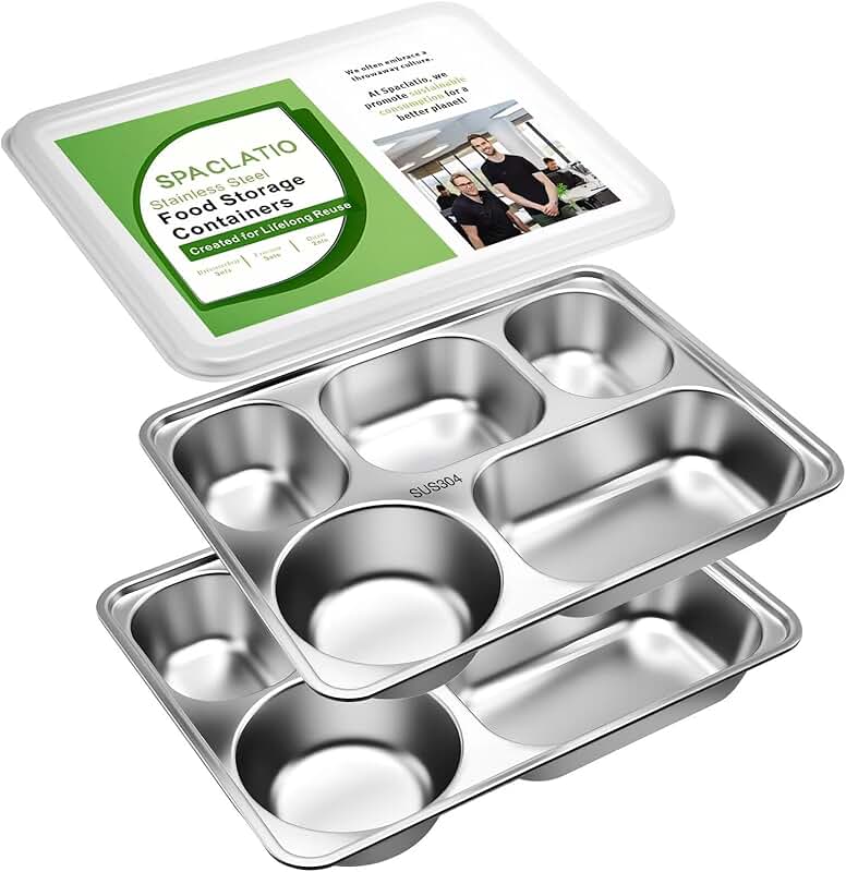 Two stainless steel bento boxes with lids