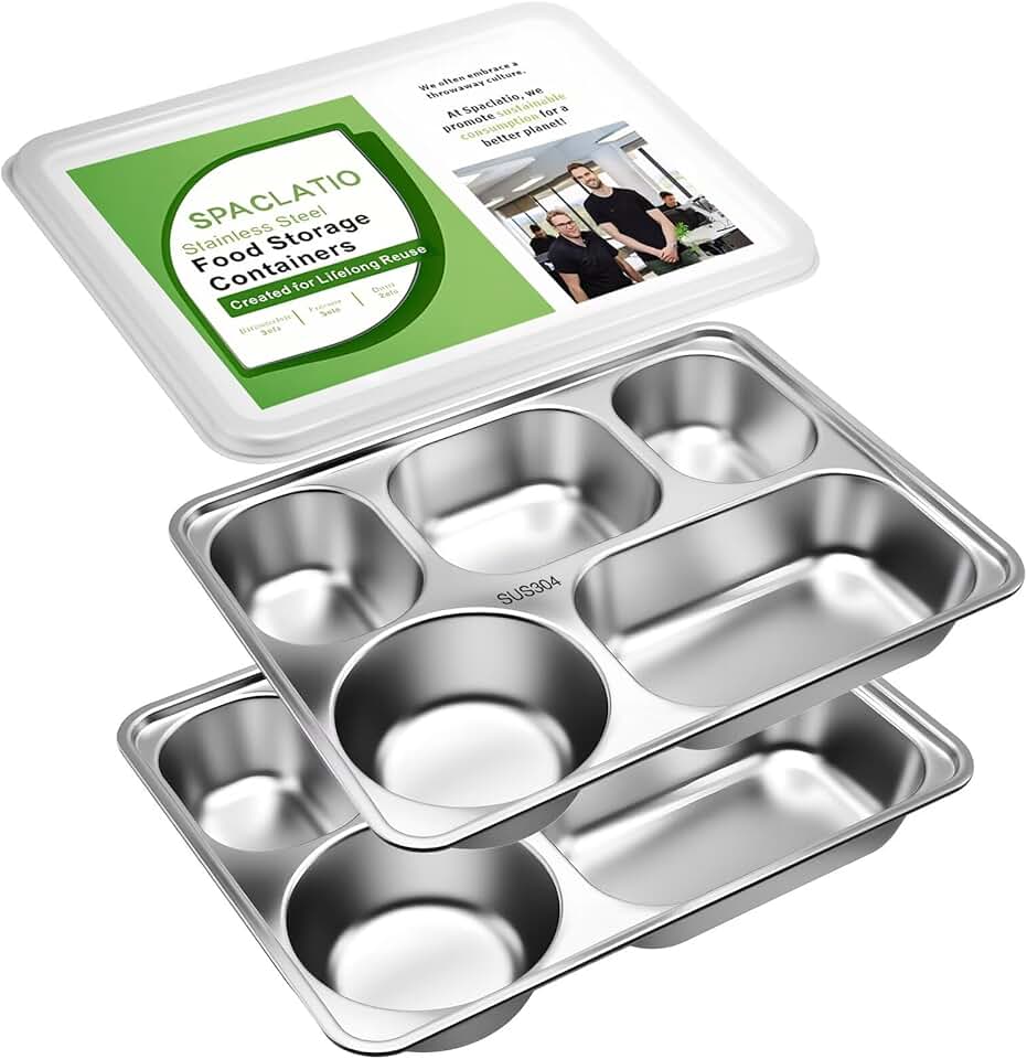Two stainless steel bento boxes with lids