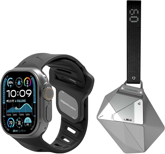 Black Fluoroelastomer Sports Watch Band and Gray Geometric AirPods Case