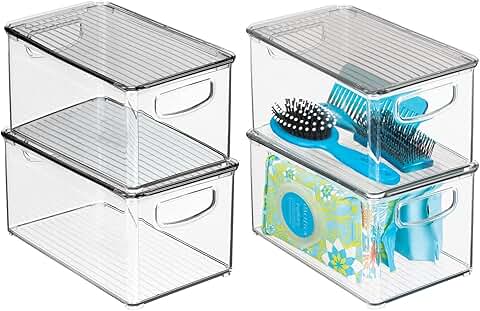 Deep Plastic Bathroom Storage Bin Set, 4 Pack