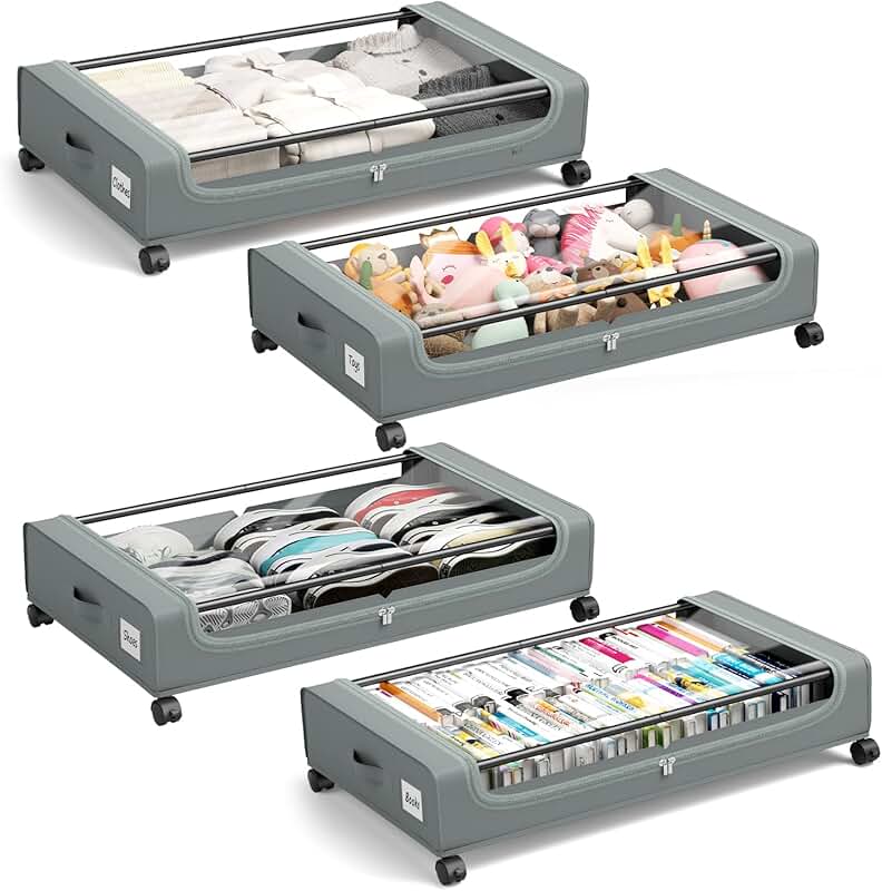 Set of 4 Large Under Bed Storage Containers with Clear Lids