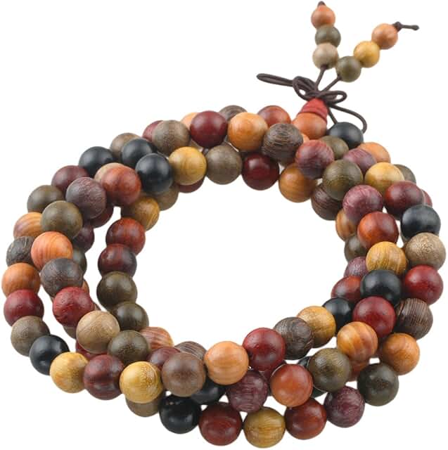 Natural Wood Wrap Bracelet with Prayer Beads for Meditation and Yoga