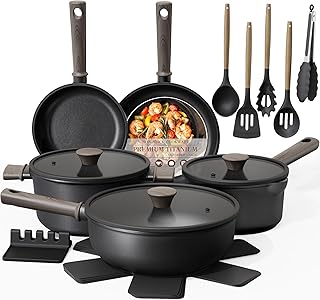 19-Piece Non-Stick Cookware Set in Black