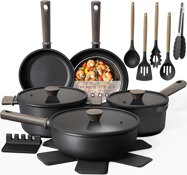 19-Piece Non-Stick Cookware Set in Black