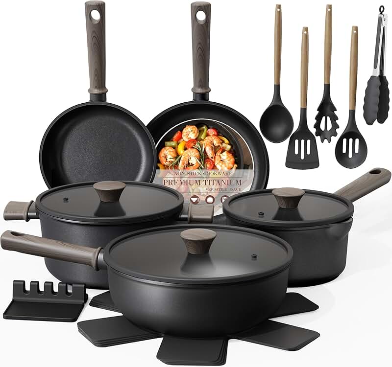 15-Piece Silicone Kitchen Utensils Set with Saucepan