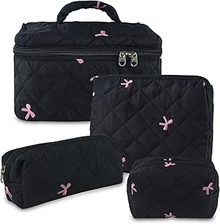Set of four quilted floral makeup bags for women and girls