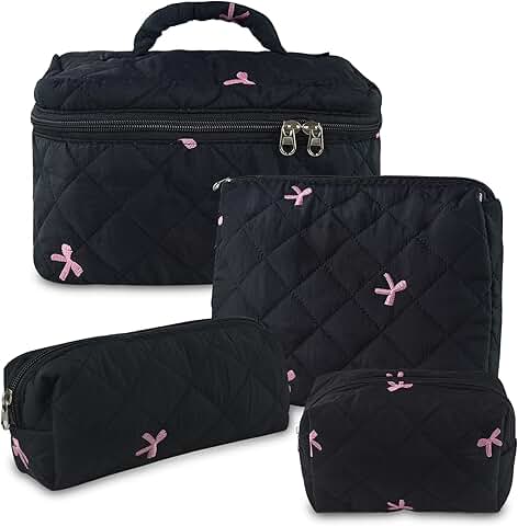 Set of four quilted floral makeup bags for women and girls