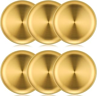 Set of 6 stainless steel round dinner plates