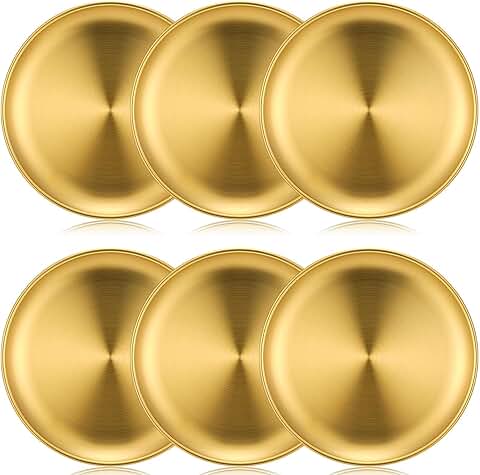 Set of 6 stainless steel round dinner plates
