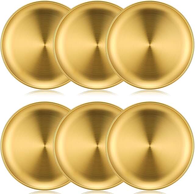 Set of 6 stainless steel round dinner plates