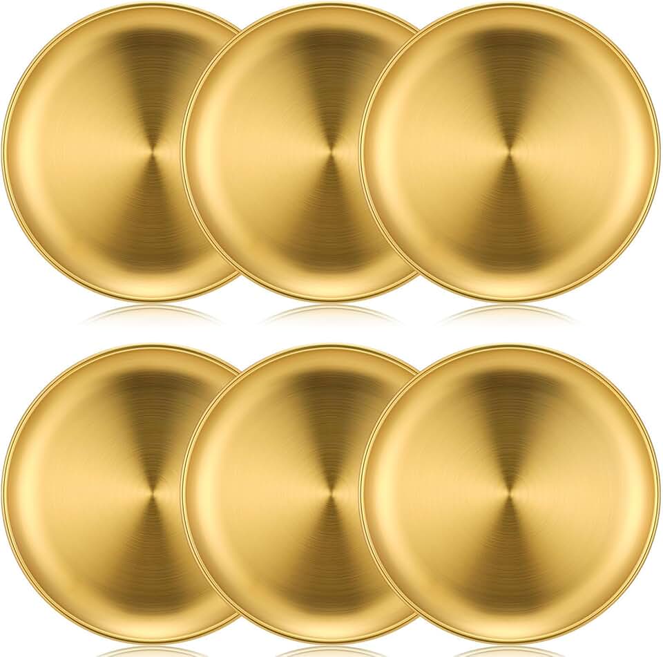 Set of 6 stainless steel round dinner plates