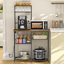 Rustic Brown 6-Tier Kitchen Storage Rack with Power Outlet