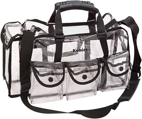 Large clear travel makeup bag with six external pockets