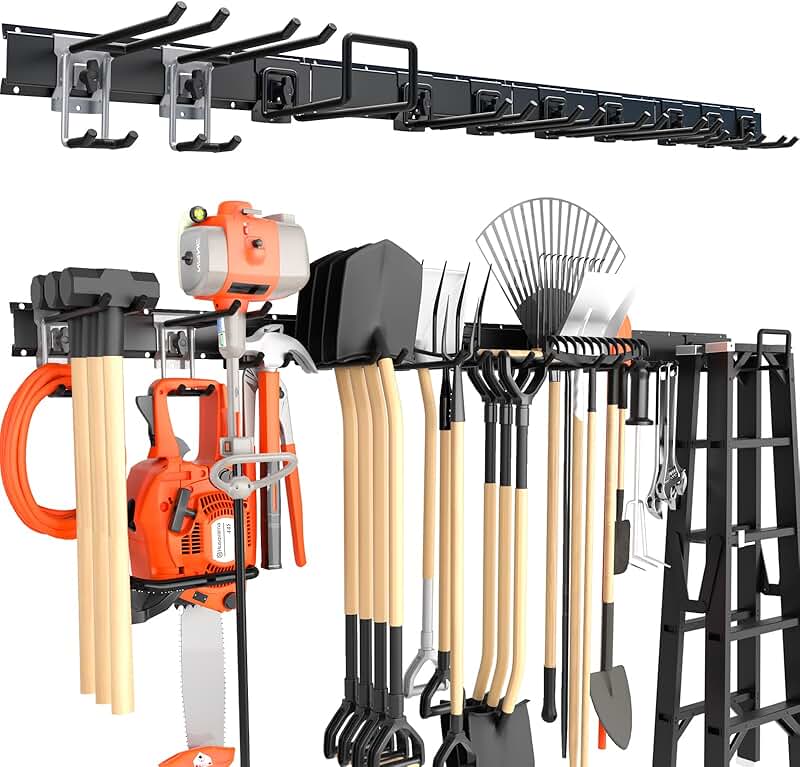 Garage Wall Storage with Adjustable Metal Hooks