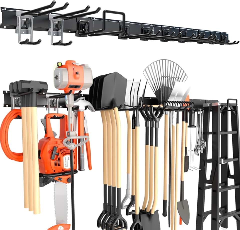Garage Wall Storage with Adjustable Metal Hooks