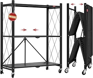 Three-tier foldable metal storage cart with wheels