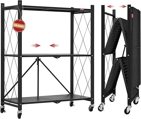 Three-tier foldable metal storage cart with wheels