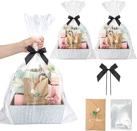 Large Silver Leather Gift Basket with Bags and Ribbons